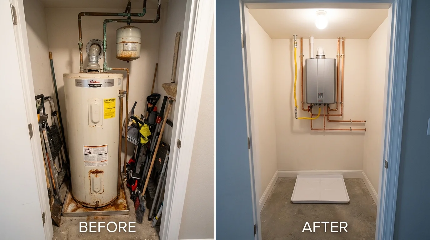 Tank water heater versus wall-mounted tankless unit comparison for Temple, PA homeowners