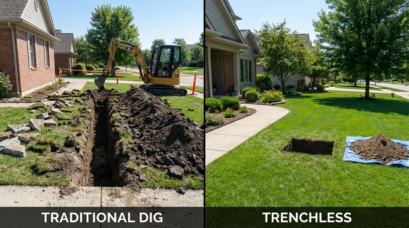 Trenchless sewer repair with minimal yard damage versus traditional excavation in Temple, PA